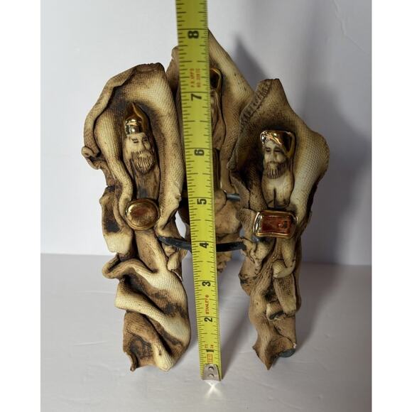 Handmade 3 Wiseman Clay Ceramic Sculpting Texturized Gold Accents Ring Stand - Picture 12 of 16